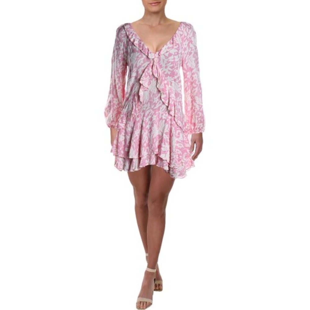 NWT Free People Rebecca Floral Pink & White Mini Dress